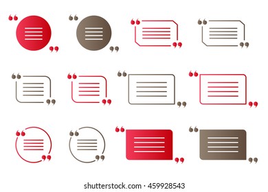 Set Of Red And Brown Gradient Quotation Marks, Isolated Citation Vector Symbols On White