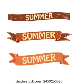 a set of red and brown signs of summer