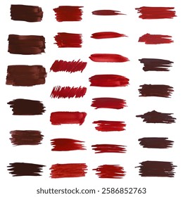 Set of red and brown watercolor brush strokes on white background, design element