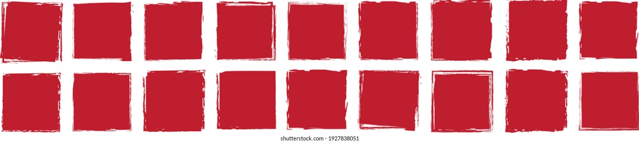 conjunto de pincel rojo marca de marca de tinta pintada marco sobre fondo blanco