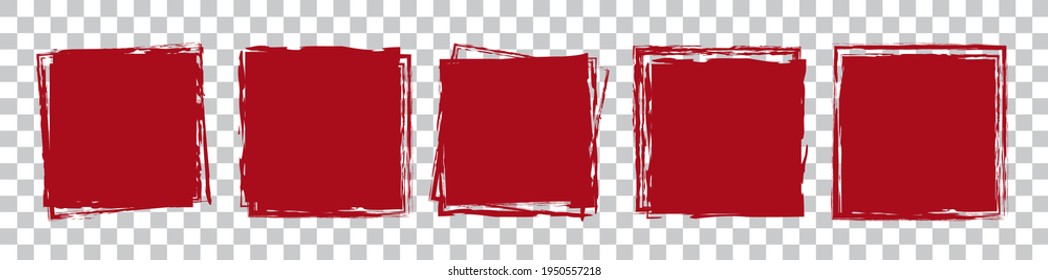 set of red brush painted ink stamp banner on transparent background
