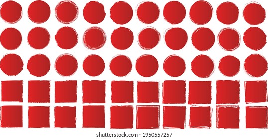 set of red brush painted ink stamp banner on white background