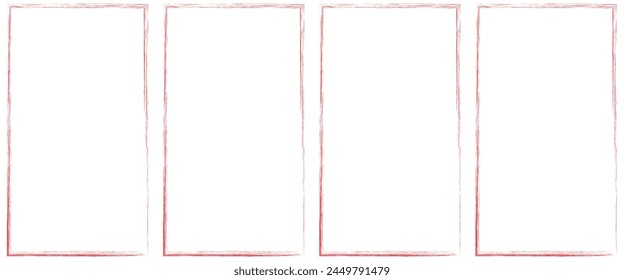 set of red brush painted ink stamp frames with place for your design element. Ectangle background with a red frame. Painted by hand with a rough brush. Sketch, ink, grunge.