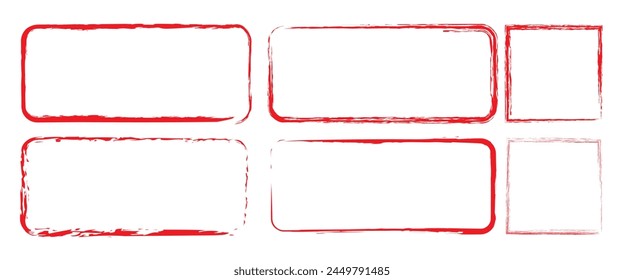 set of red brush painted ink stamp frames with place for your design element. Ectangle background with a red frame. Painted by hand with a rough brush. Sketch, ink, grunge.