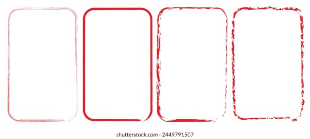 set of red brush painted ink stamp frames with place for your design element. Ectangle background with a red frame. Painted by hand with a rough brush. Sketch, ink, grunge.