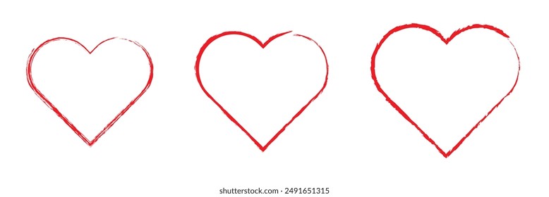 set of red brush painted ink stamp frames with place for your design element. red brush painted ink stamp heart frame on transparent background. Eps 10.