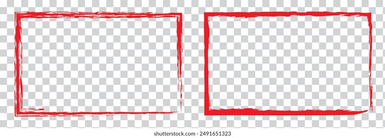 conjunto de marcos de sello de tinta pintada con pincel rojo con lugar para su elemento de diseño. pincel rojo pintó marco de corazón de sello de tinta sobre fondo transparente. Eps 10.