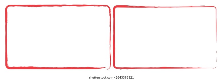 Set of red brush painted ink stamp frames with place for your design element. red brush painted ink stamp heart frame on transparent background. Eps 10. 