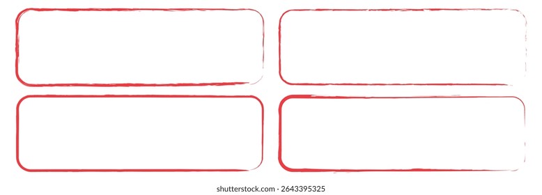 Set of red brush painted ink stamp frames with place for your design element. red brush painted ink stamp heart frame on transparent background. Eps 10. 