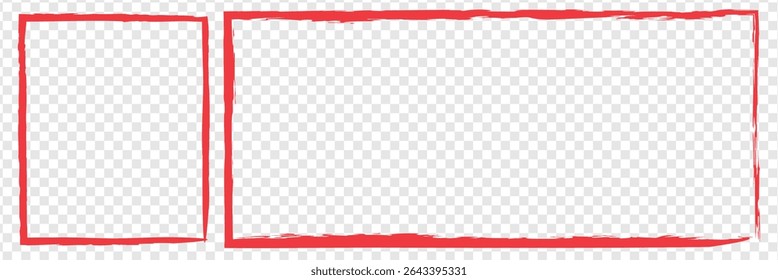 Set of red brush painted ink stamp frames with place for your design element. red brush painted ink stamp heart frame on transparent background. Eps 10. 