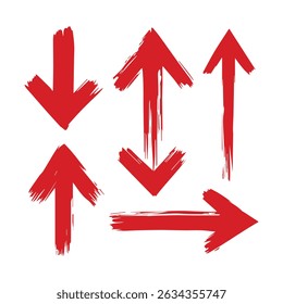 Set of Red Brush Stroke Arrows for Graphic Design