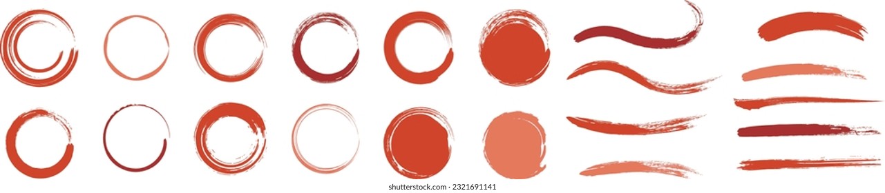 Set of Red Brush Vector Decorations with Circles and Underlines