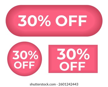 Set of red buttons 30% sale different shapes vector
Vector set of buttons oval, square, round