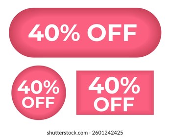 Set of red buttons 40% sale different shapes vector
Vector set of buttons oval, square, round