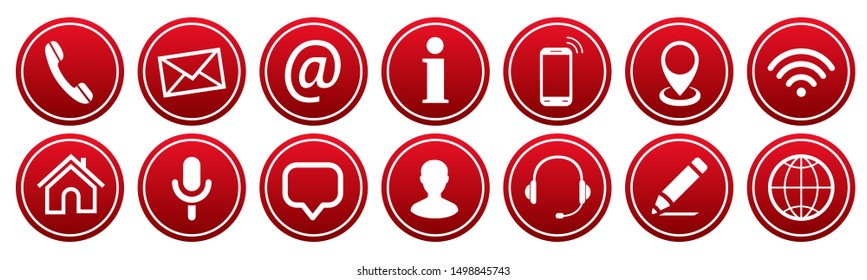 Set red buttons contact icons - stock vector