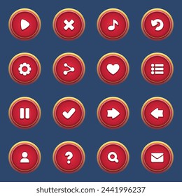 Set of red buttons for mobile games game red interface cartoon ui buttons set ui elements