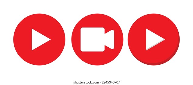 set of red buttons for streaming, live broadcast, blog, stream. Modern technologies for the design of video content, news feeds. Flat icons. Vector illustration
