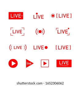 Set Of Red Buttons And Symbols Live Streaming Icons. Online Show Sign. Vector Illustration.