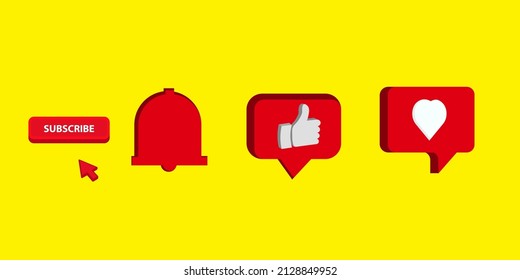 A set of red buttons for video blog designs, streams, news feeds, online channels. Internet community concept and video content. Data icon. Vector illustration