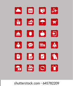 Set of red buttons for web design on gray background