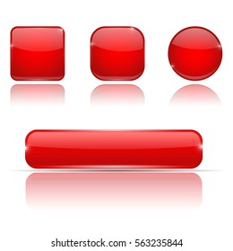 Set of red buttons. Web shiny 3d icons. Vector illustration on white background