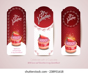 A set of red cake cards. Happy Valentine's Day card