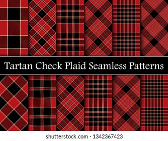 Set Red, Camel Beige  and  Black  Tartan Plaid Scottish Seamless Pattern. Texture from tartan, plaid, tablecloths, shirts, clothes, dresses, bedding, blankets and other textile.