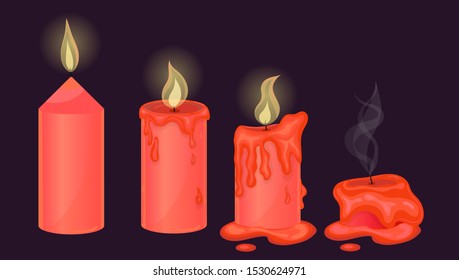 Set of red candles on a dark background