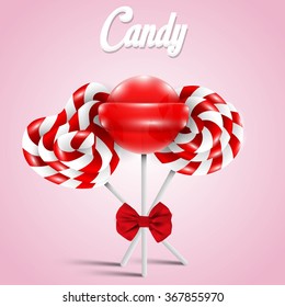 Set of red candy on a pink background, vector illustration.