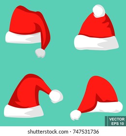 Set. Red cap of Santa. New Year. Isolated on white background.