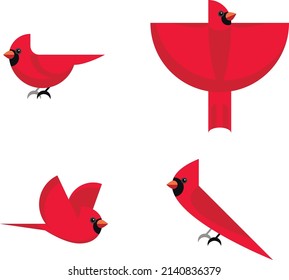 Set of red cardinal bird logo icon designs. Vector illustration