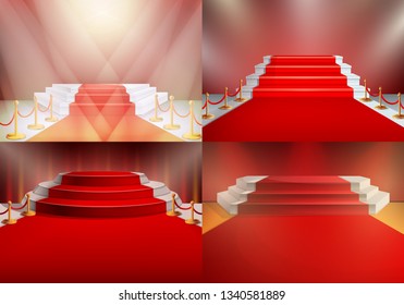 set of red carpets under the lighting at the awards ceremony, vector illustration