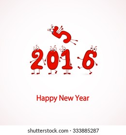Set of red characters numbers, Happy New Year 2016, illustration.