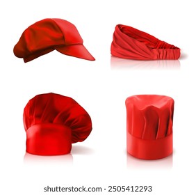 Set of red chef hats. Vector illustration.