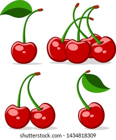 Set of red cherries on a white.