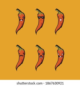 Set of red chili character Premium Vector