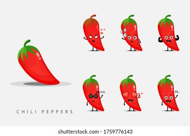 Set of red chili mascot designs