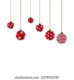Set red Christmas ball isolated on white background