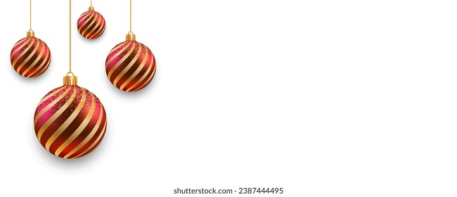 Richten Sie den roten Weihnachtsball mit Schneeeffekt einzeln. Kollektion von verschiedenen Weihnachtsballvorlagen. Spielzeugdekorationskarte für das neue Jahr - Stock-Vektorgrafik