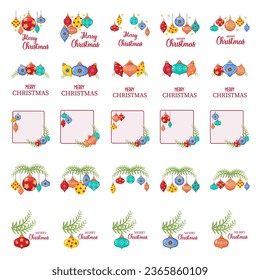 Set red Christmas ball and transparent glass with snow effect isolated on white background. Collection different Christmas ball template. New year toy decoration - stock vector