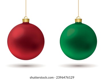 Set red Christmas ball and transparent glass with snow effect isolated on white background. Collection different Christmas ball template. New year toy decoration - stock vector