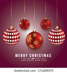 Set of red Christmas balls background. Vector illustration.