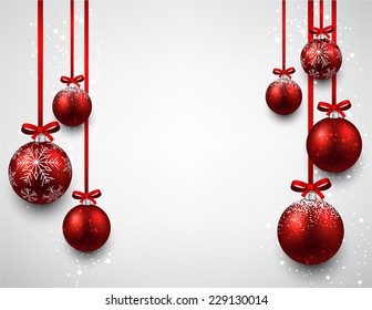 Set of red Christmas balls background. Vector illustration. 
