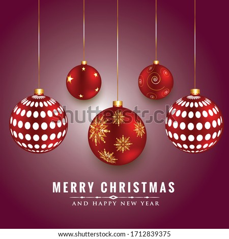 Set of red Christmas balls background. Vector illustration.