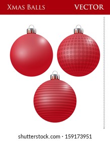 A set of red Christmas balls with different ornaments