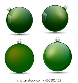 Set of red Christmas balls isolated. Happy New Year bauble traditional. Merry Xmas greeting card design element. Vector illustration. Card