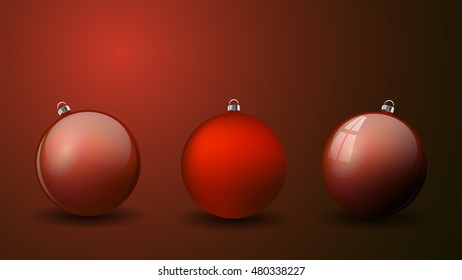 Set of red Christmas balls isolated. Happy New Year bauble traditional. Merry Xmas greeting card design element. Vector illustration. Card
