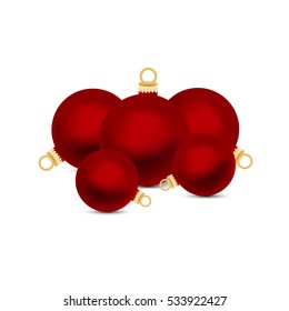 Set of red Christmas balls on a white background.