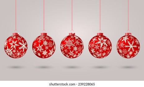 Set of  red christmas balls, vector illustration.