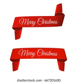 Set of red Christmas banners isolated on white background. Vector illustration